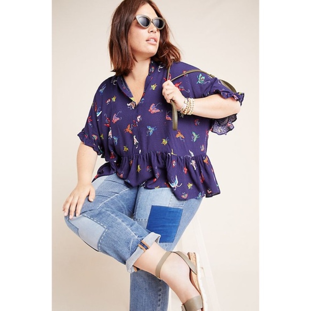 NWT Anthropologie Maeve Mallory Ruffle Top Butterfly Print